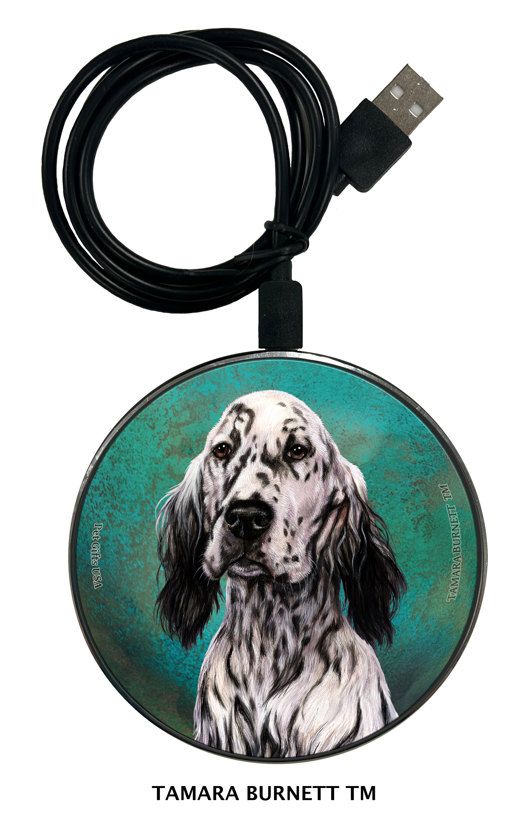 An image of product 29757 - English Setter Black and White - Zoomies Phone Charger